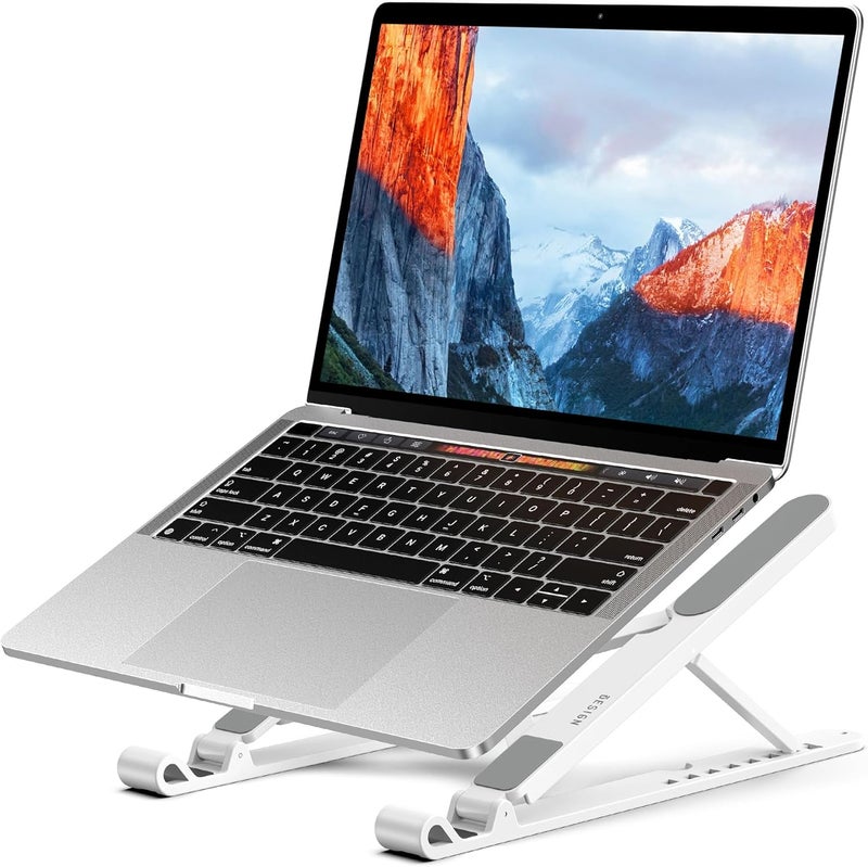 BESIGN LS01 Pro Ergonomic Laptop Stand, Plastic Laptop Riser, Portable and Adjustable Notebook Computer Holder Compatible with 10-14" Laptops (White) - Image 1